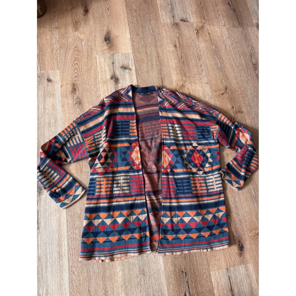 Peruvian Connection 100% Pima Cotton Southwestern Geometric Cardigan Blue Orange